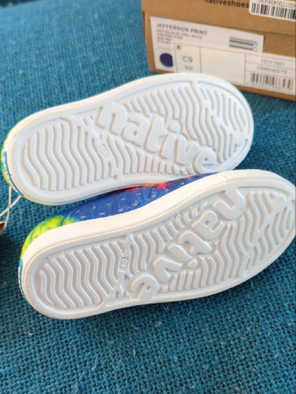 Native Shoes Kids C9 Tie-Dye Slip-On Sneakers - Blue/Yellow/Green - Picture 4 of 5